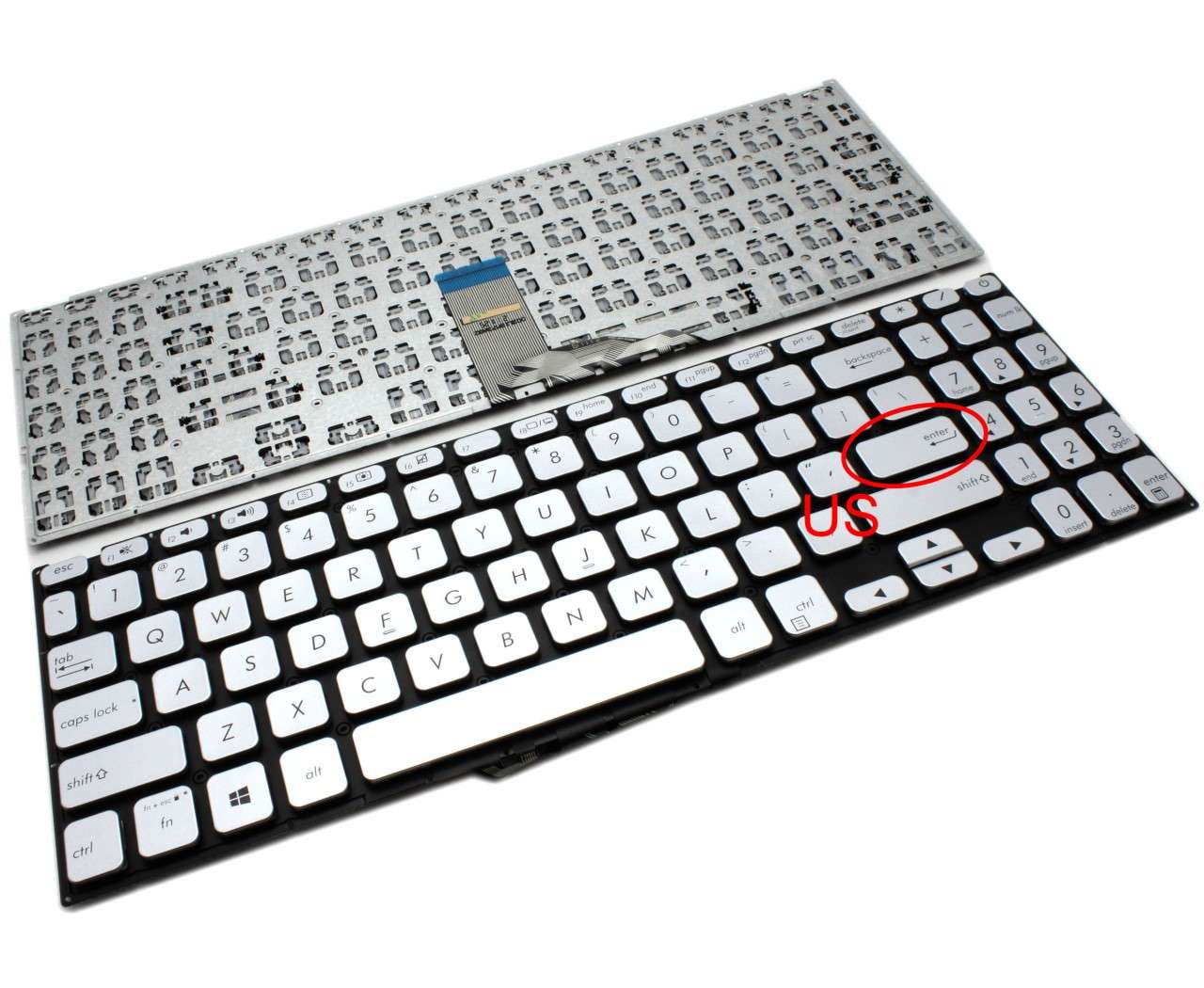 Tastatura Argintie Asus VivoBook X512DA layout US fara rama enter mic