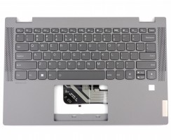 Tastatura Lenovo 5CB0Y85389 Gri cu Palmrest Gri fara TouchPad si cu Orificiu Amprenta iluminata backlit. Keyboard Lenovo 5CB0Y85389 Gri cu Palmrest Gri fara TouchPad si cu Orificiu Amprenta. Tastaturi laptop Lenovo 5CB0Y85389 Gri cu Palmrest Gri fara TouchPad si cu Orificiu Amprenta. Tastatura notebook Lenovo 5CB0Y85389 Gri cu Palmrest Gri fara TouchPad si cu Orificiu Amprenta