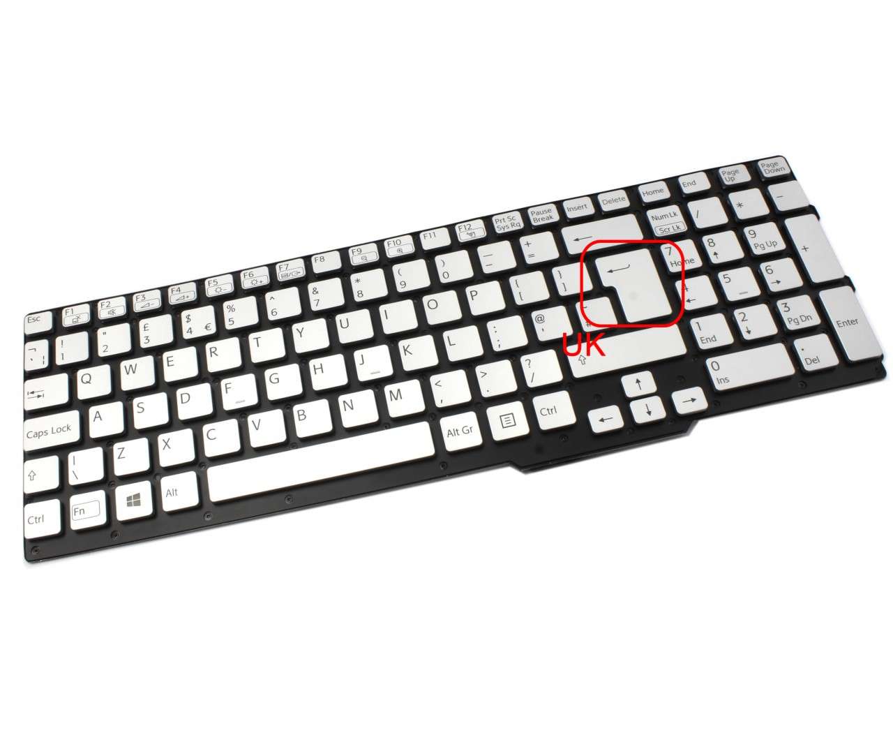 Tastatura argintie Sony Vaio SVS15116GNB iluminata layout UK fara rama enter mare