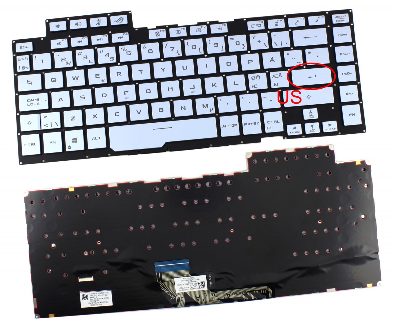 Tastatura Albastra Asus Rog Zephyrus M15 GU502LU iluminata RGB layout US fara rama enter mic