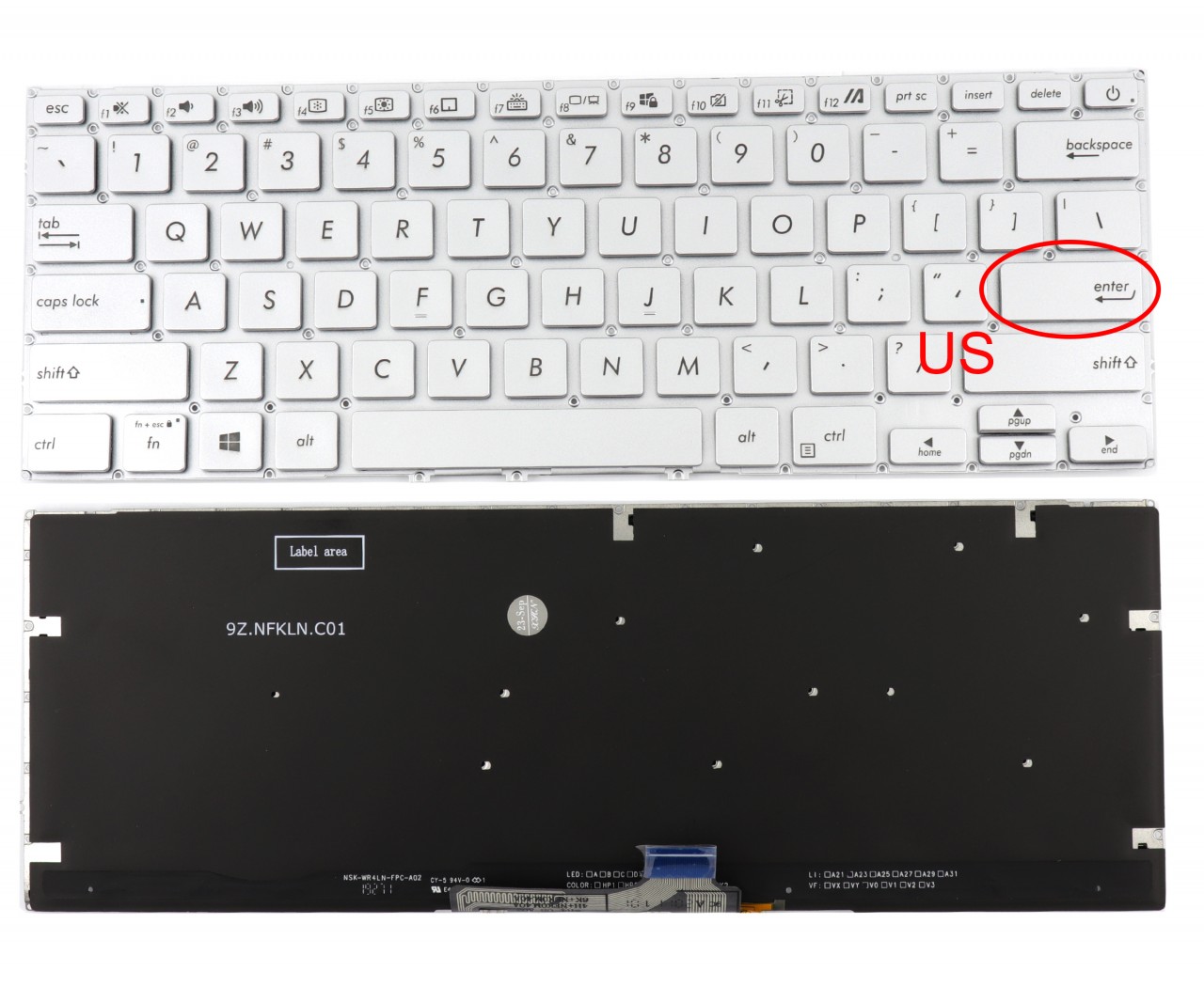Tastatura Asus ZenBook UX431FA iluminata layout US fara rama enter mic