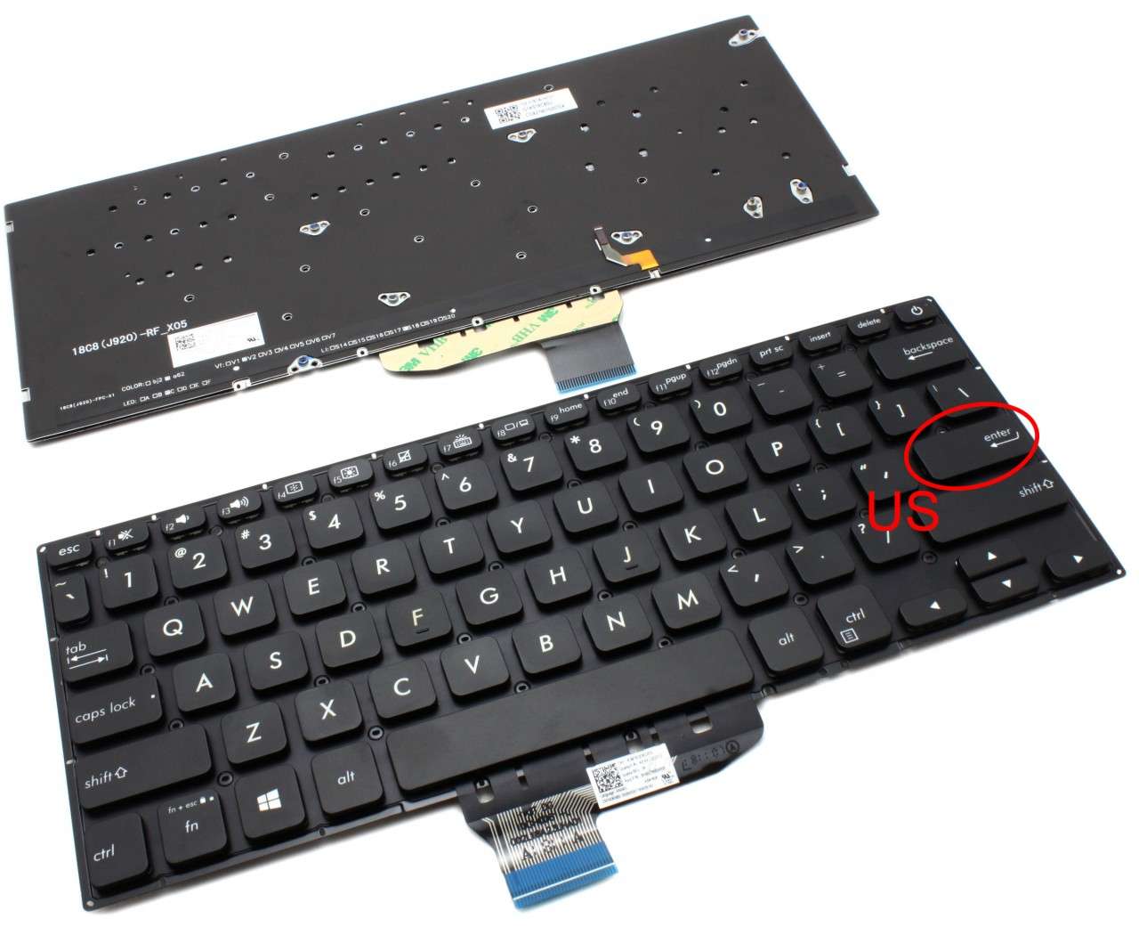 Tastatura Asus VivoBook S14 X430F iluminata layout US fara rama enter mic