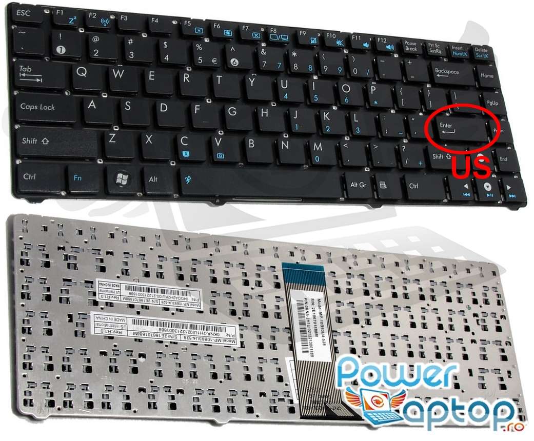 Tastatura Asus U20A layout US fara rama enter mic