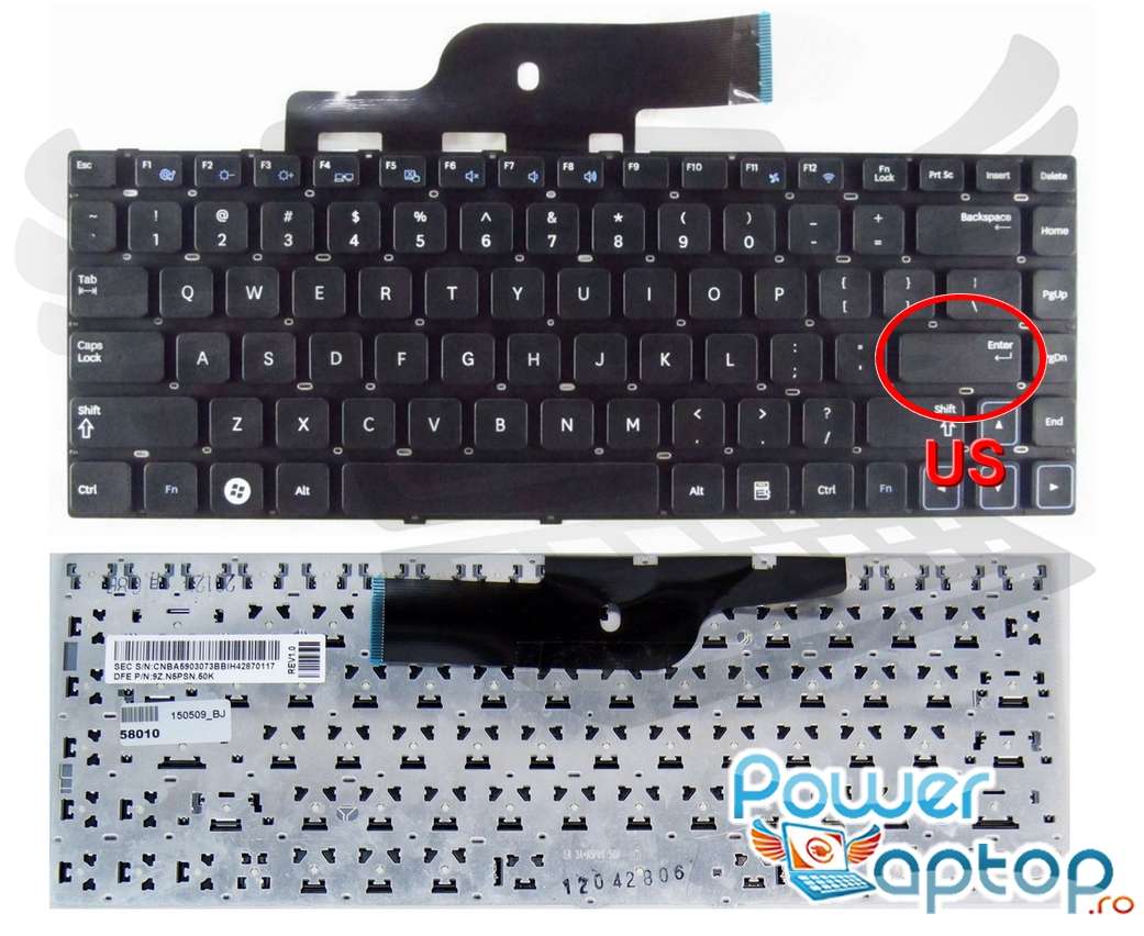 Tastatura Samsung NP300E4AI layout US fara rama enter mic