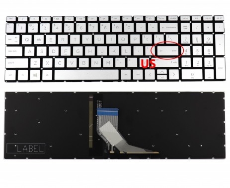 Tastatura HP Envy X360 15-DW Argintie iluminata. Keyboard HP Envy X360 15-DW. Tastaturi laptop HP Envy X360 15-DW. Tastatura notebook HP Envy X360 15-DW