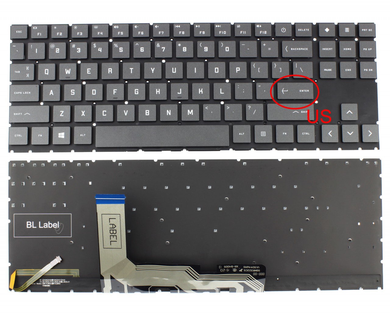 Tastatura HP TPN-Q238 iluminata layout US fara rama enter mic
