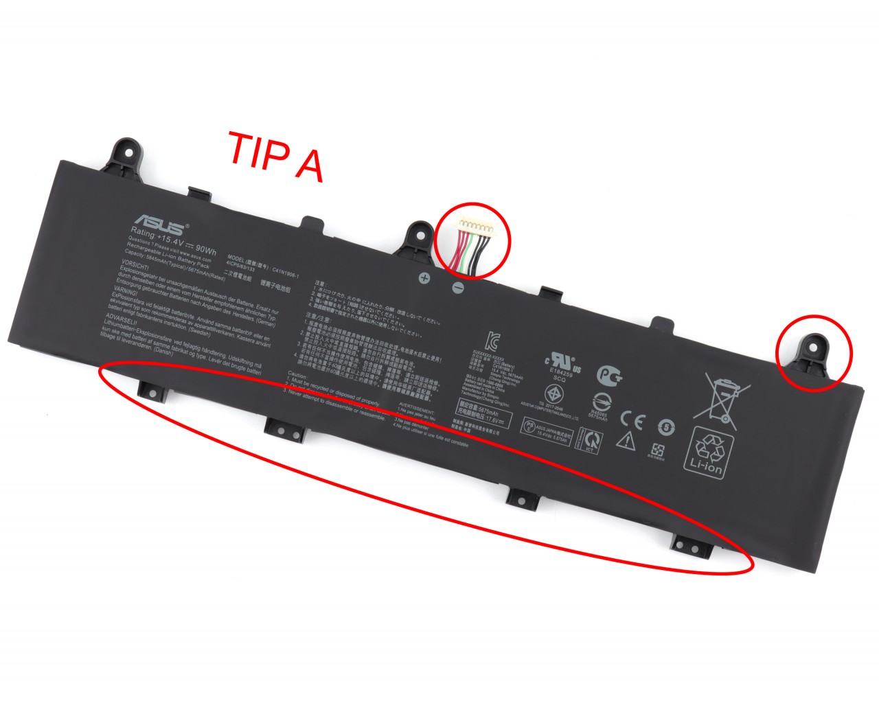 Baterie Asus 0B200-03590000 Oem 90Wh Tip A Cablu Scurt