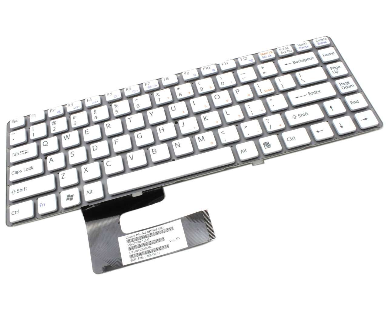 Tastatura alba Sony Vaio VGN NW270 layout US fara rama enter mic