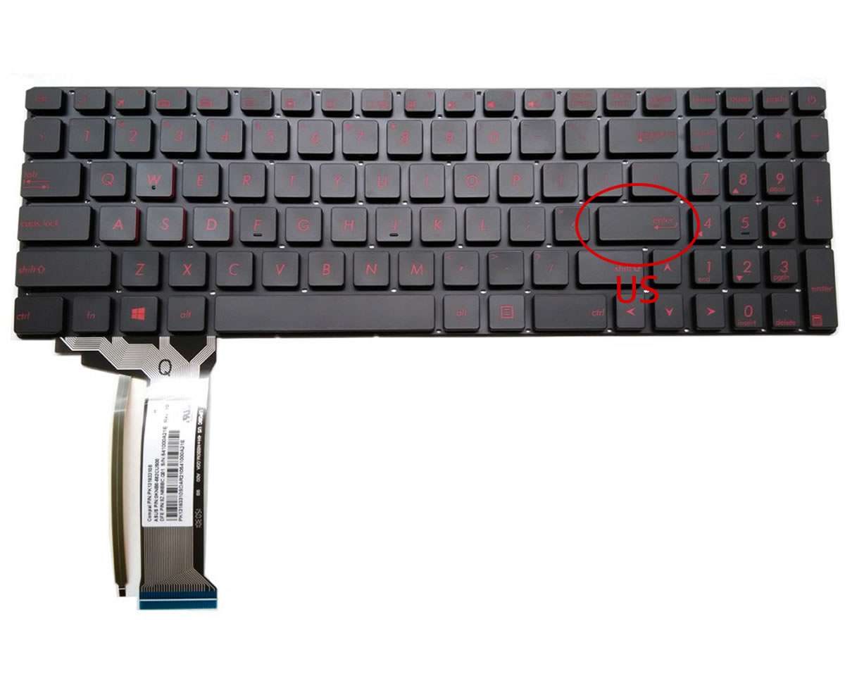 Tastatura neagra Asus N551JK iluminata layout US fara rama enter mic