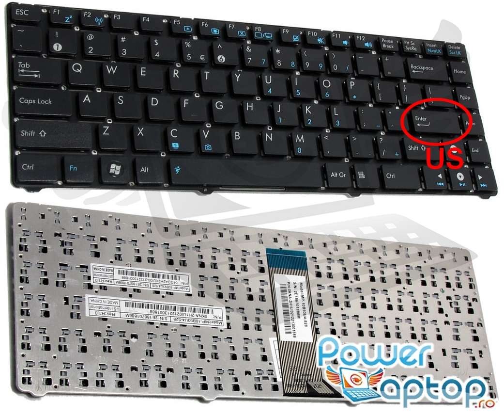 Tastatura Asus Eee PC 1201HAB layout US fara rama enter mic