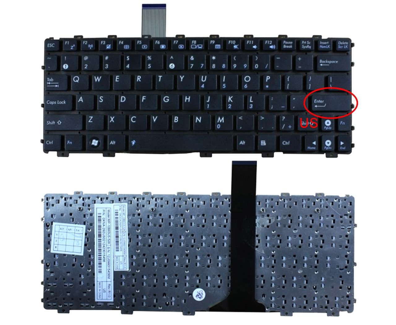 Tastatura Asus Eee PC 1025C layout US fara rama enter mic