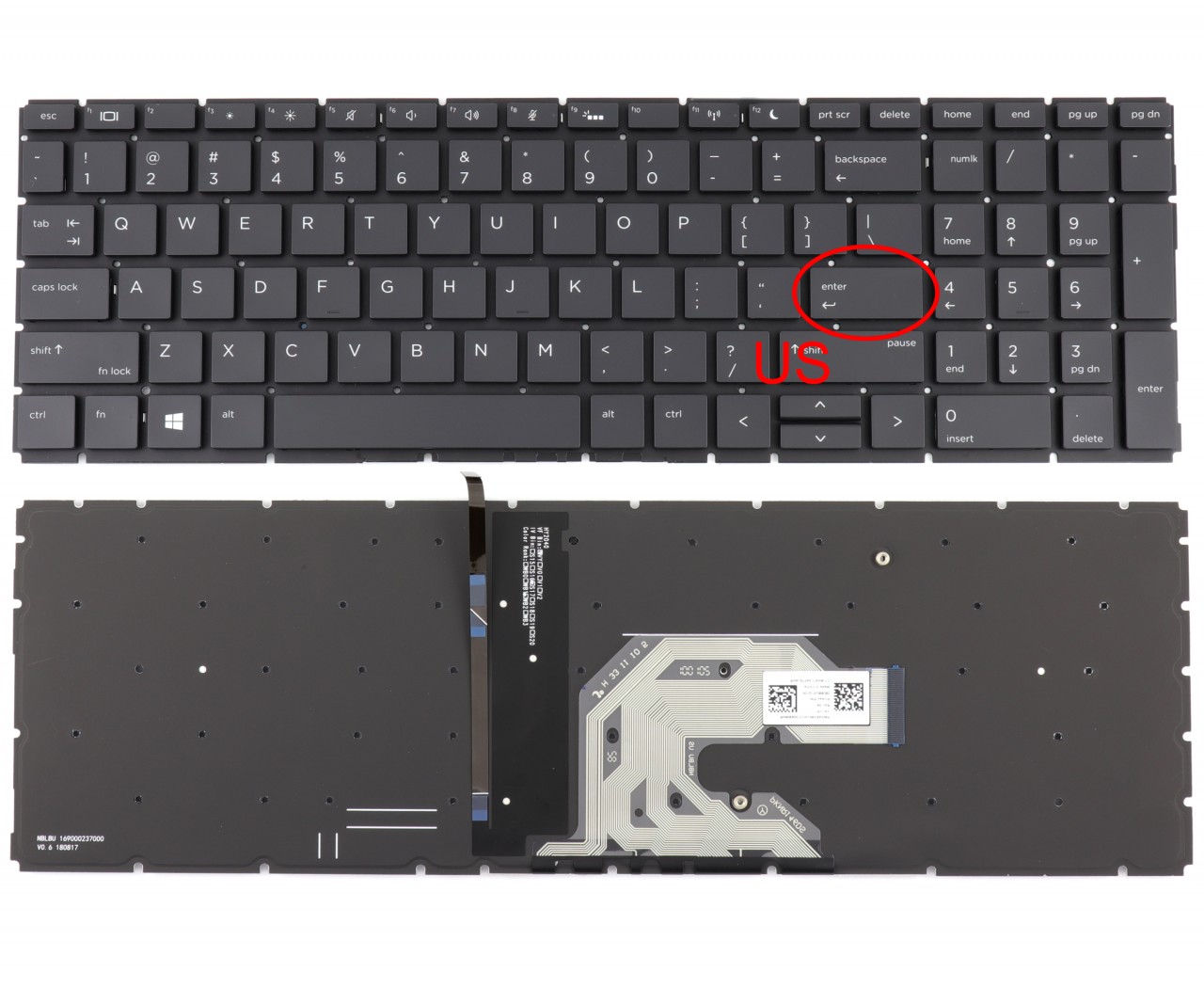 Tastatura HP ProBook 450 G6 iluminata layout US fara rama enter mic