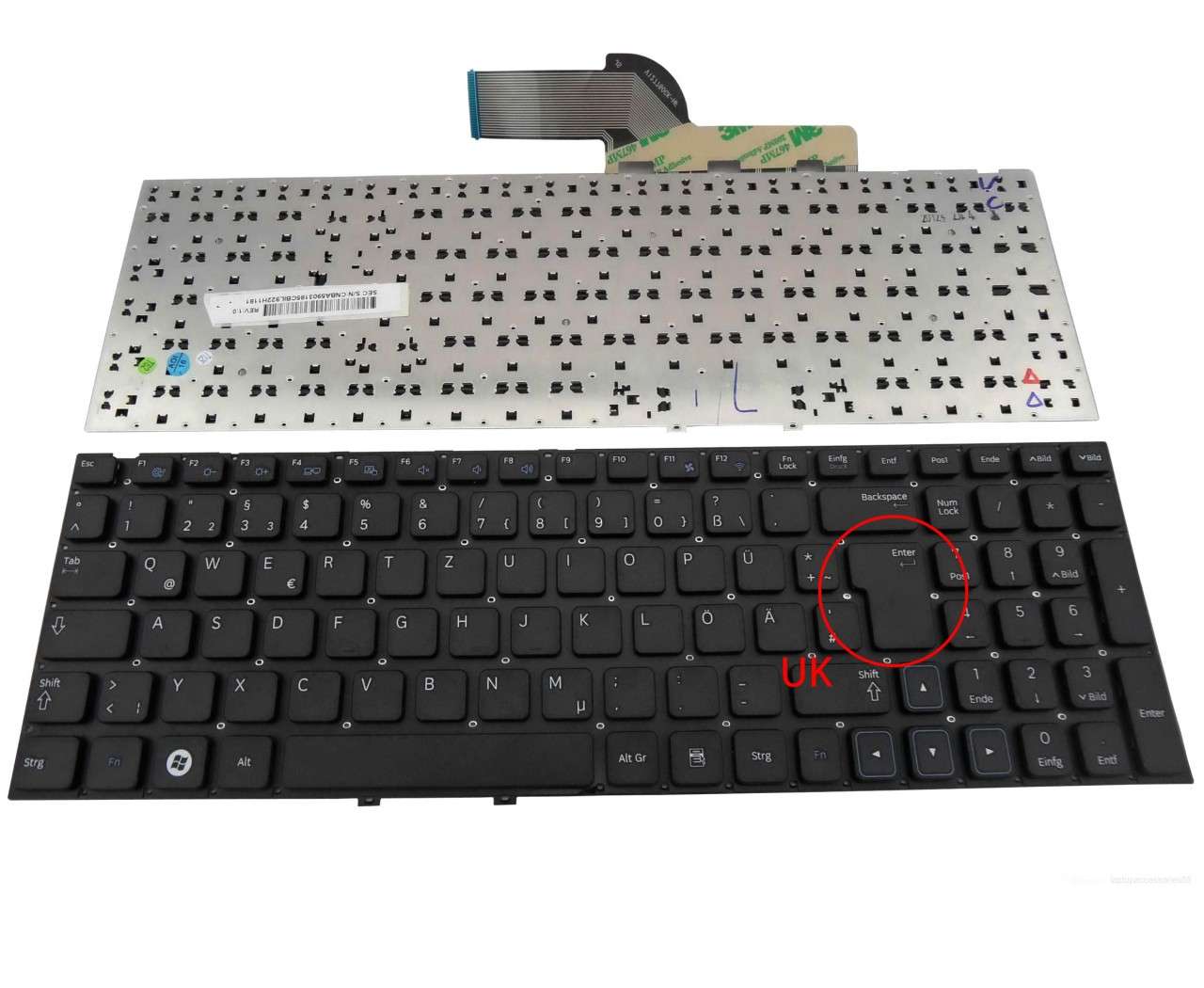 Tastatura Samsung NP300V5A layout UK fara rama enter mare