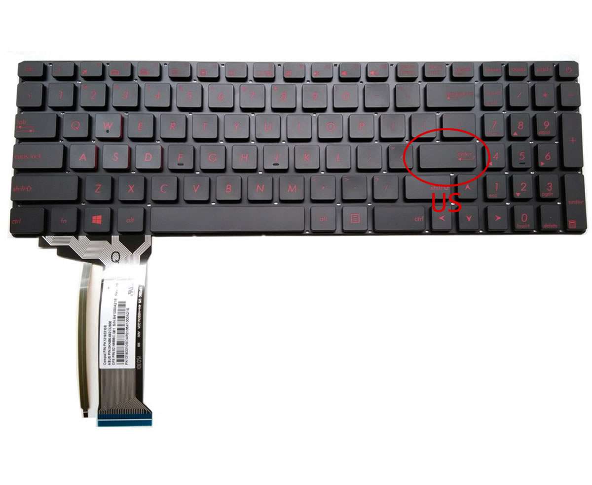 Tastatura neagra Asus G551JW iluminata layout US fara rama enter mic