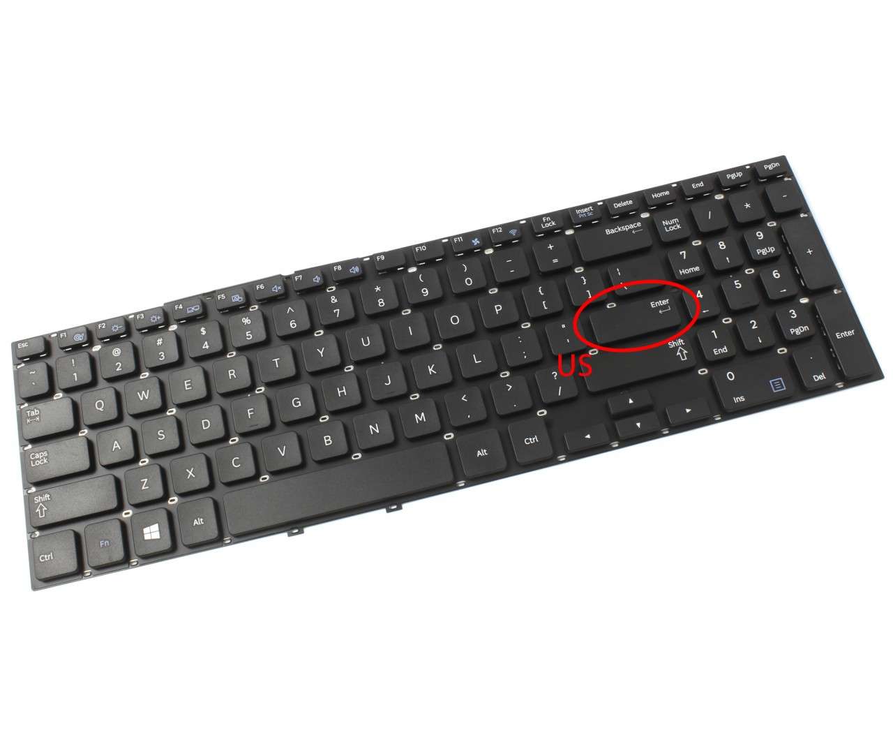 Tastatura neagra Samsung NP300E5E layout US fara rama enter mic