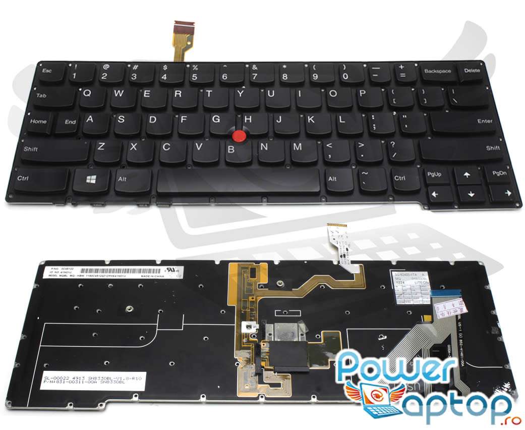 Tastatura Lenovo Thinkpad X1 Carbon Gen 2 2014 iluminata layout US fara rama enter mic