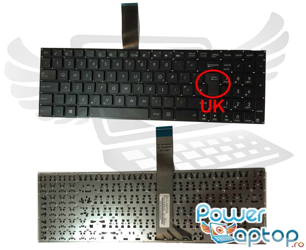 Tastatura Asus K56CB layout UK fara rama enter mare