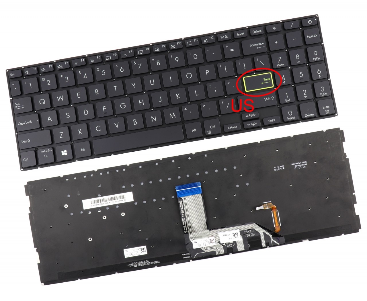 Tastatura Asus 0KN1-BB3US13 iluminata layout US fara rama enter mic