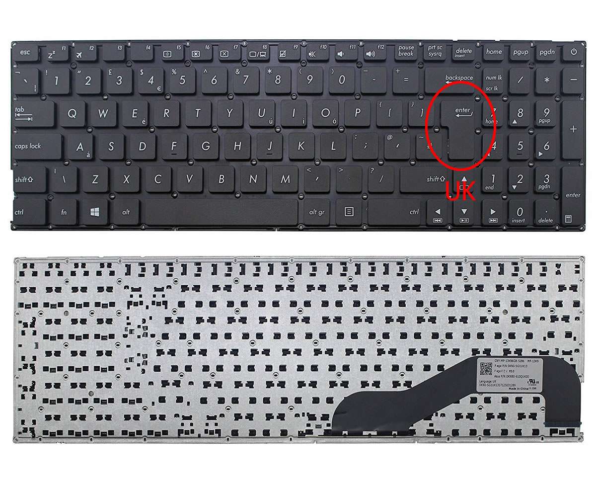 Tastatura Asus X543MA layout UK fara rama enter mare