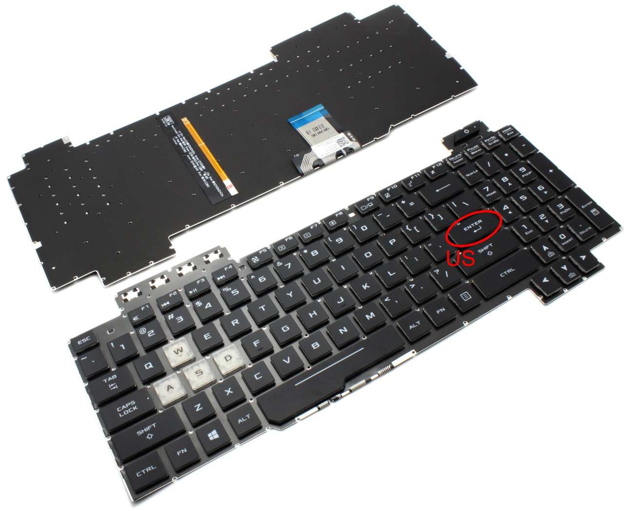 Tastatura Neagra cu Iluminare Alba Asus Rog FX505A layout US fara rama enter mic