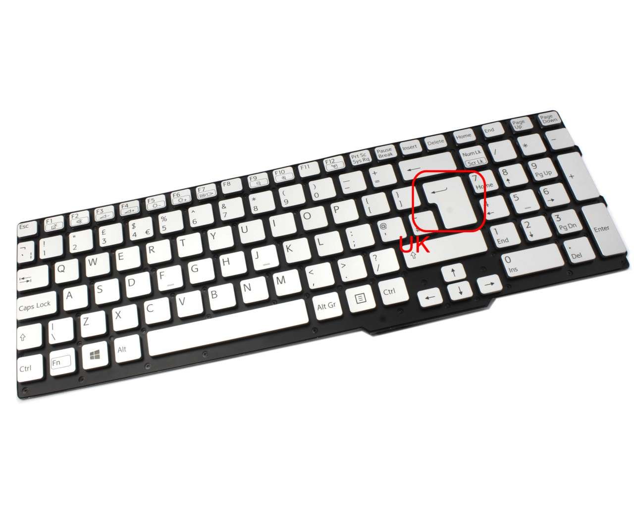 Tastatura argintie Sony Vaio SVS15113FXB iluminata layout UK fara rama enter mare