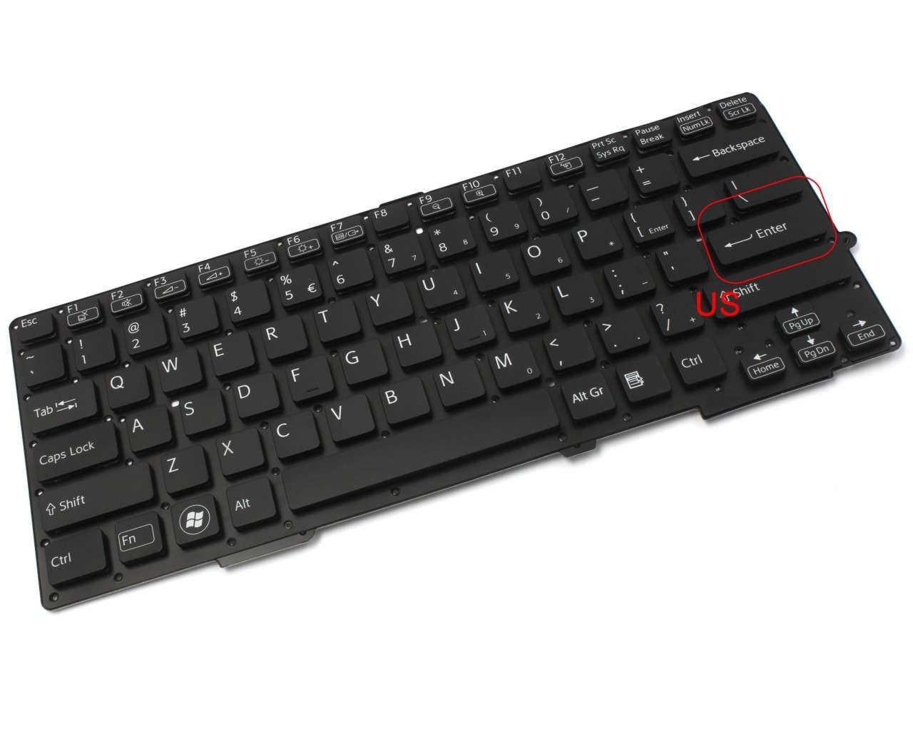 Tastatura neagra Sony Vaio SVS13125CXB layout US fara rama enter mic
