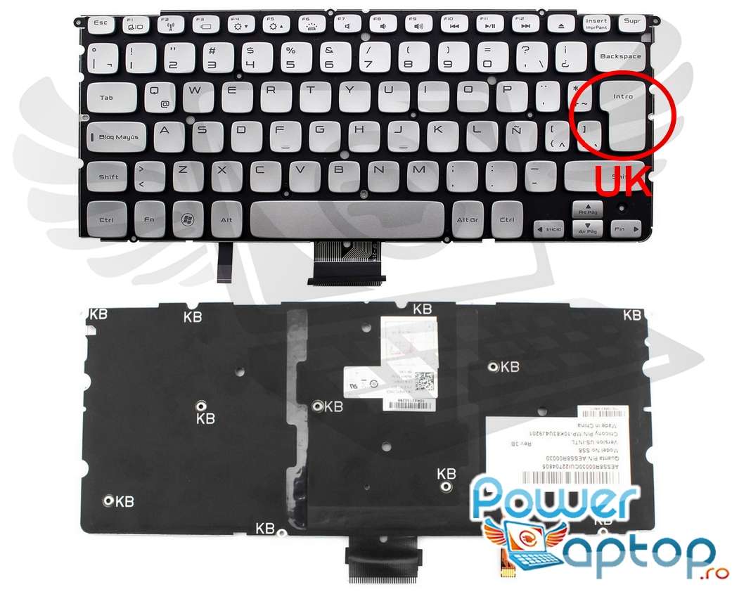 Tastatura Dell XPS L511Z layout UK fara rama enter mare iluminata backlit