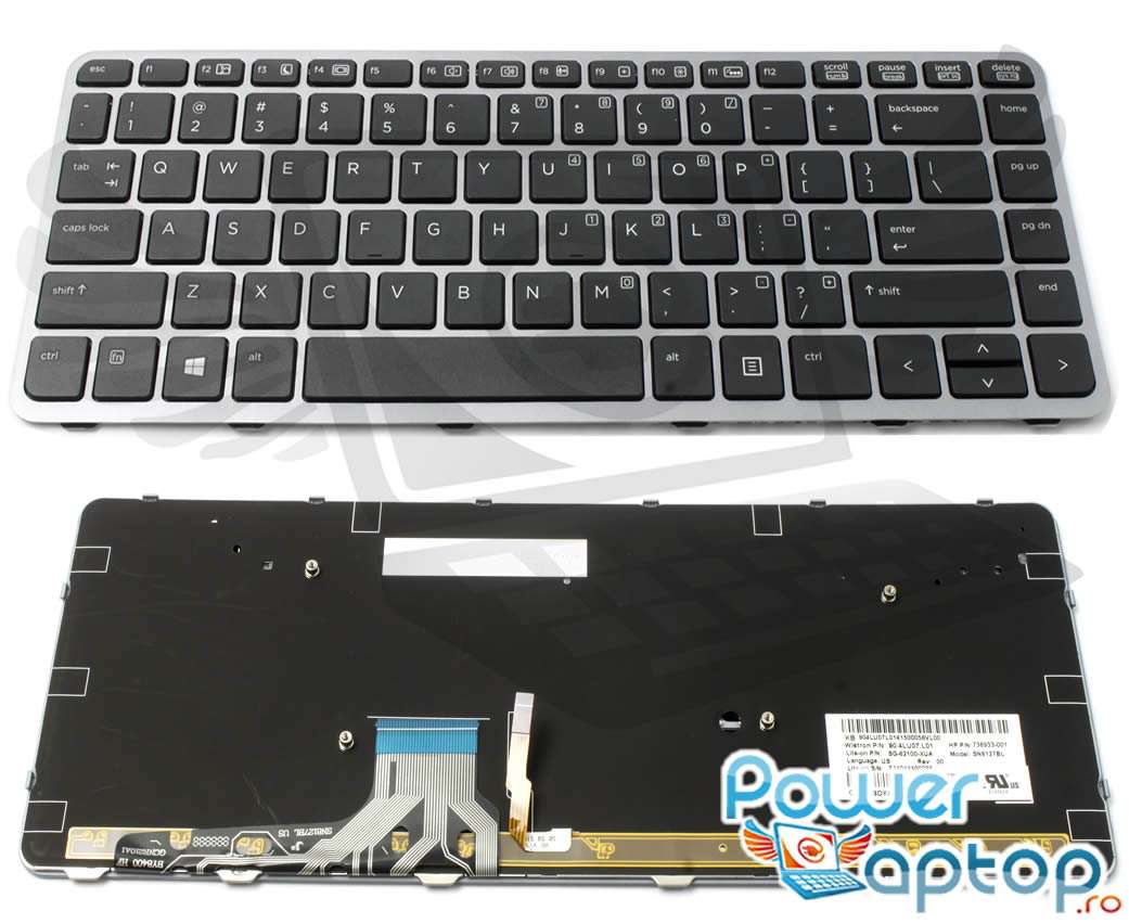 Tastatura HP EliteBook Folio 1040 G2 rama gri iluminata backlit