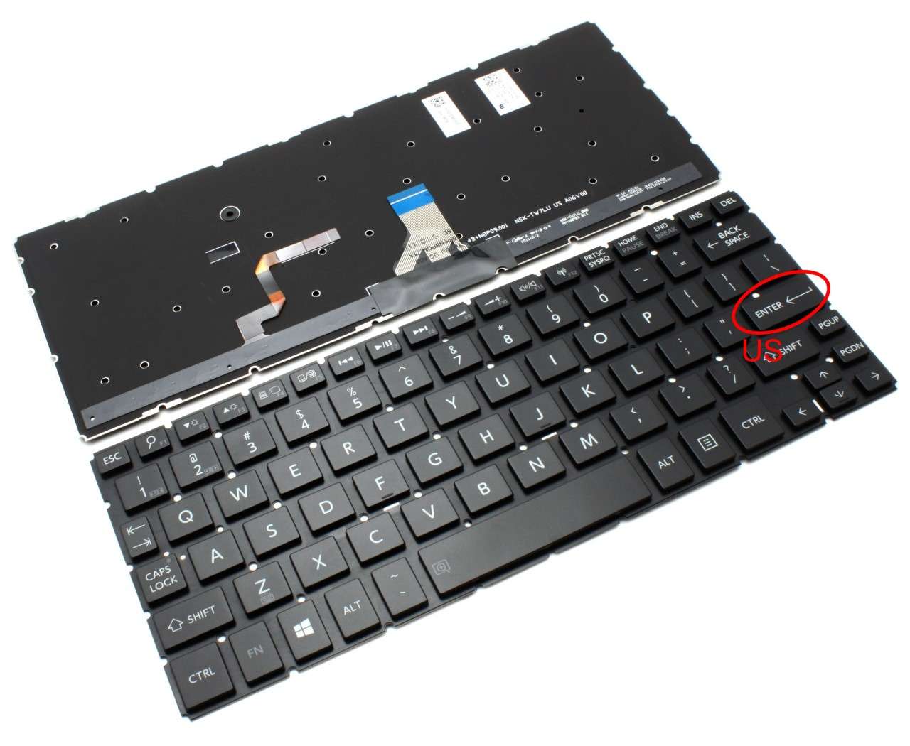 Tastatura Toshiba NSK-TW7BU iluminata layout US fara rama enter mic