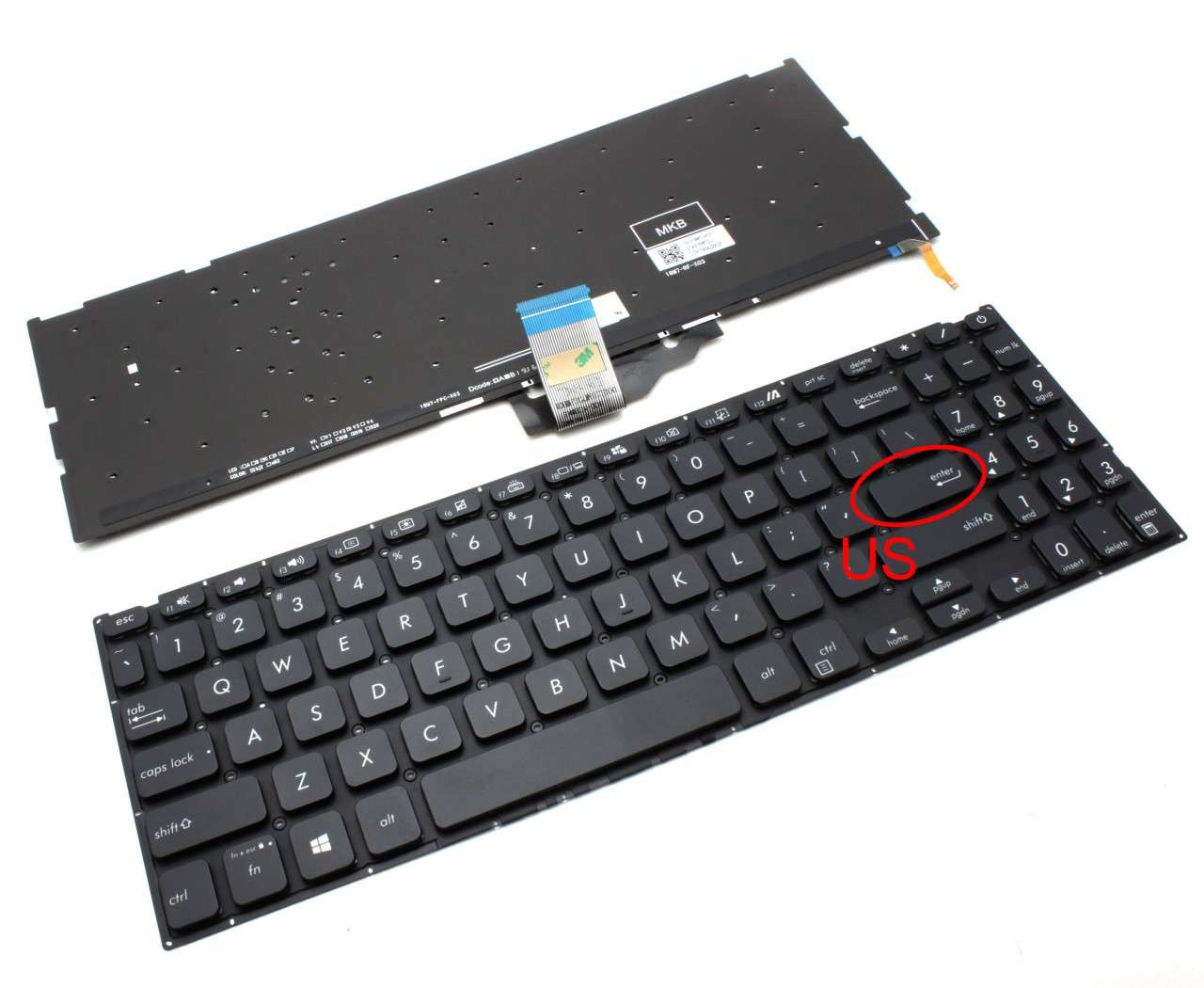 Tastatura Neagra Asus VivoBook X509JA iluminata layout US fara rama enter mic