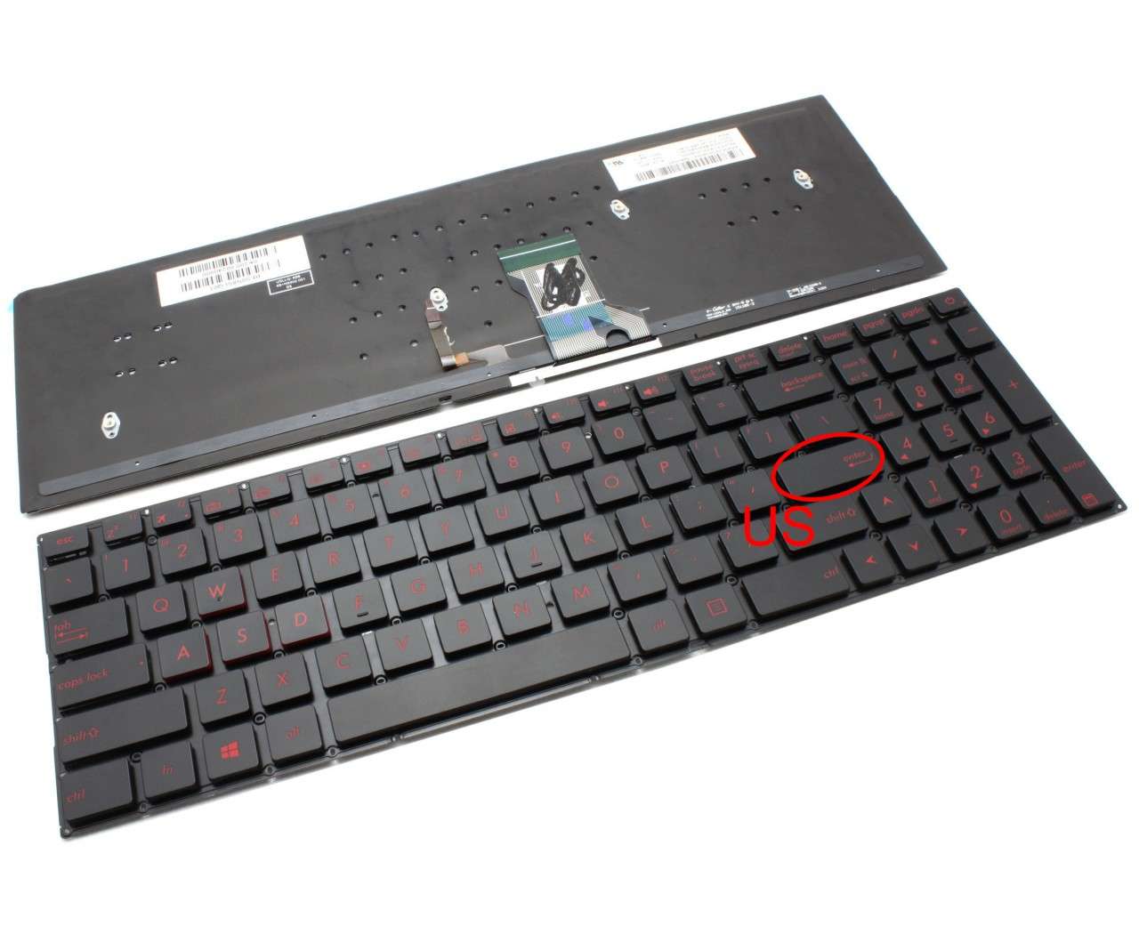 Tastatura Asus Rog G501JW iluminata rosu layout US fara rama enter mic