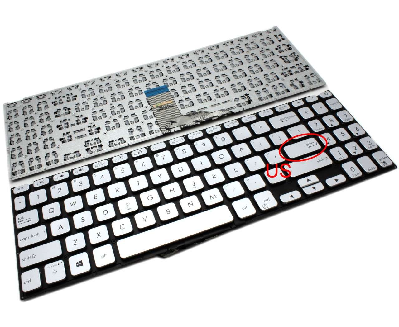Tastatura Argintie Asus VivoBook 512UB layout US fara rama enter mic