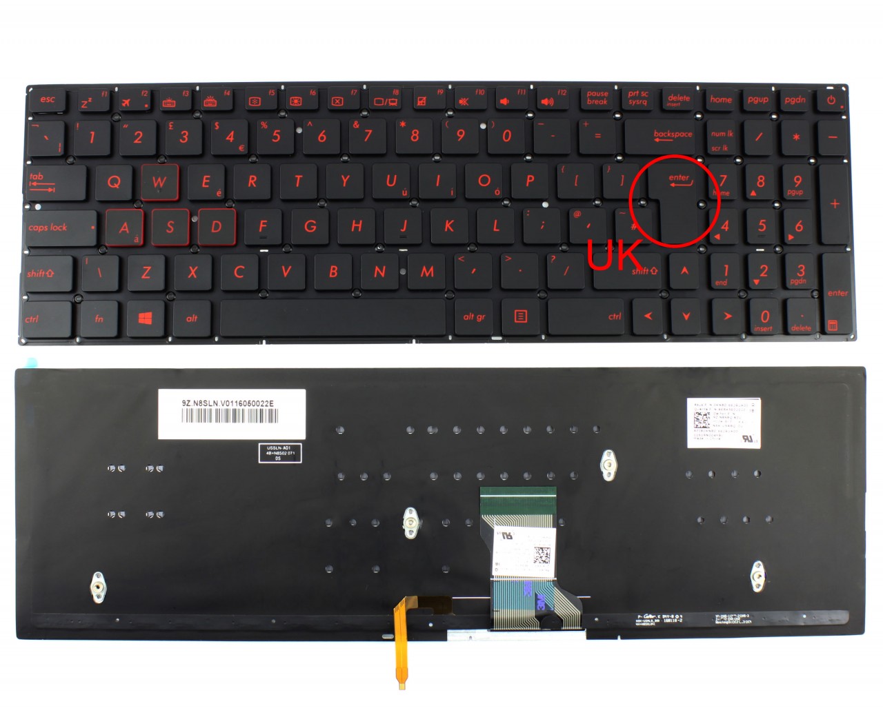 Tastatura Asus Rog G501VW iluminata rosu layout UK fara rama enter mare