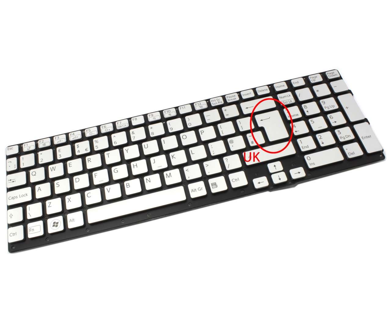 Tastatura argintie Sony Vaio VPCSE29FJ B layout UK fara rama enter mare