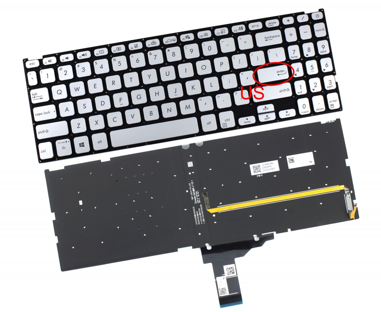 Tastatura Argintie Asus ASM18MM93BG-5281 iluminata layout US fara rama enter mic