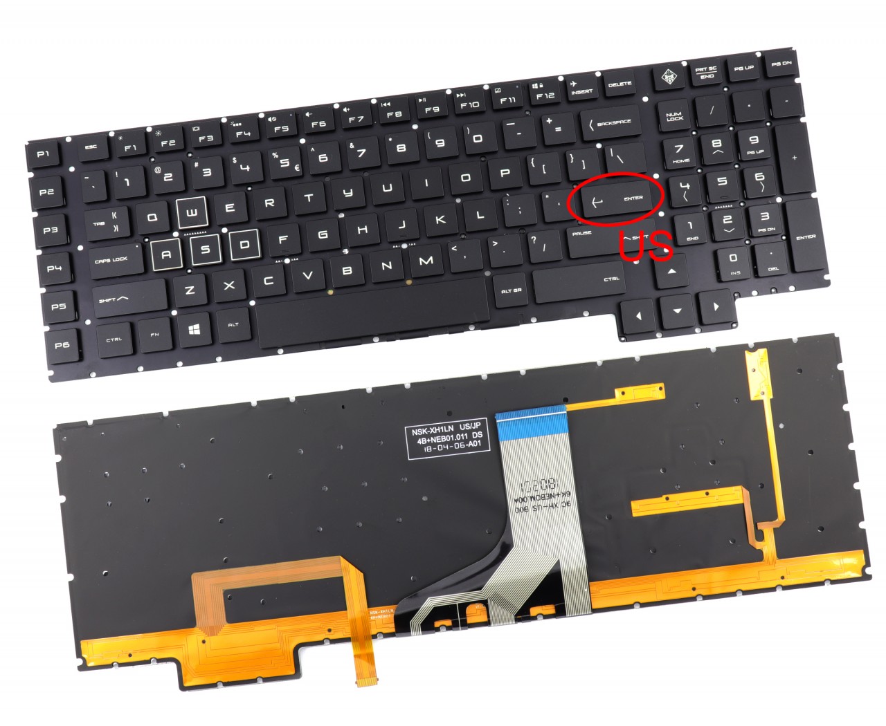 Tastatura Neagra cu iluminare alba HP Omen 17-AN010CA iluminata layout US fara rama enter mic