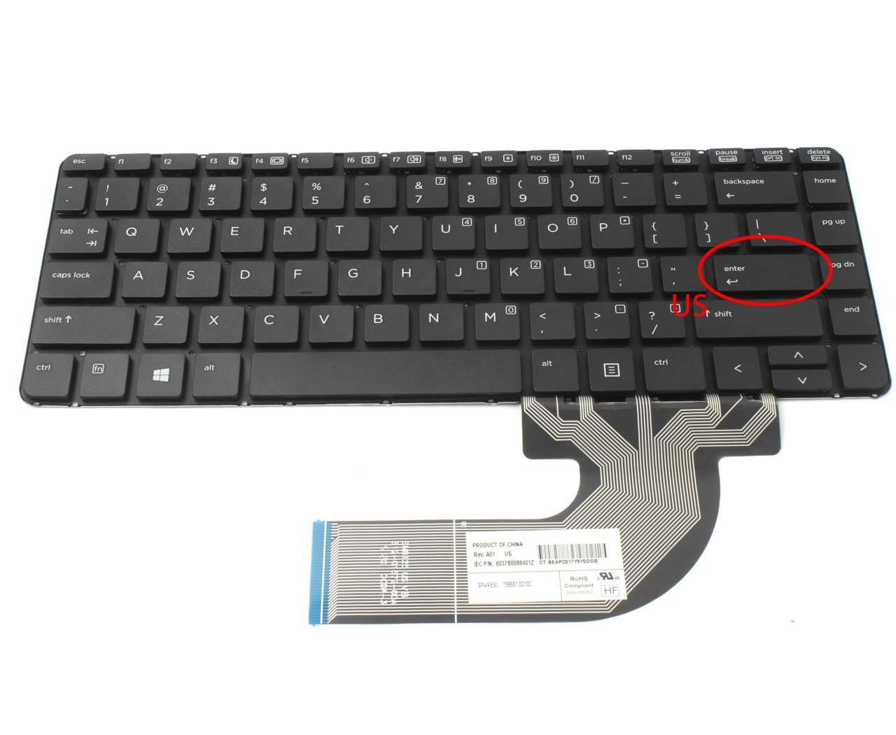 Tastatura neagra HP ProBook 430 G2 layout US fara rama enter mic