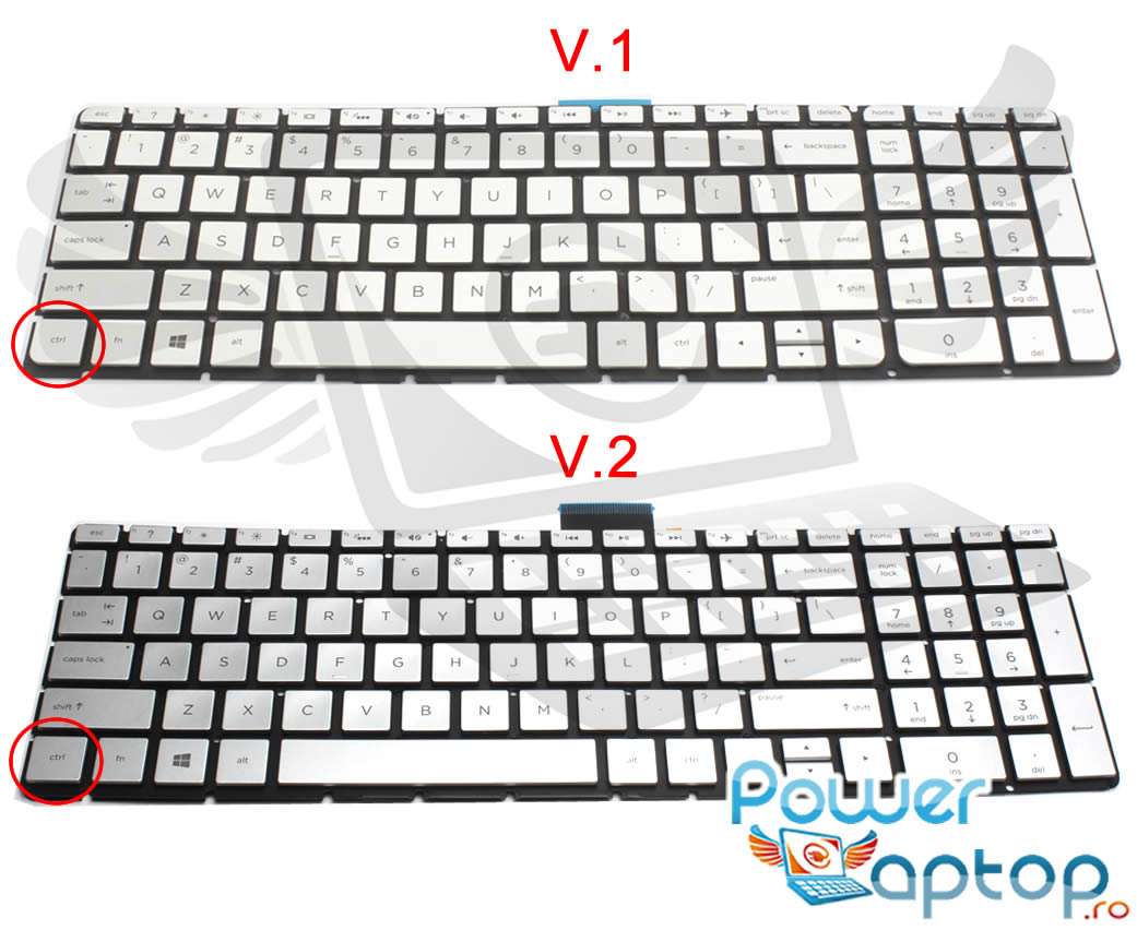 Tastatura argintie HP Pavilion 15 AB iluminata layout US fara rama enter mic