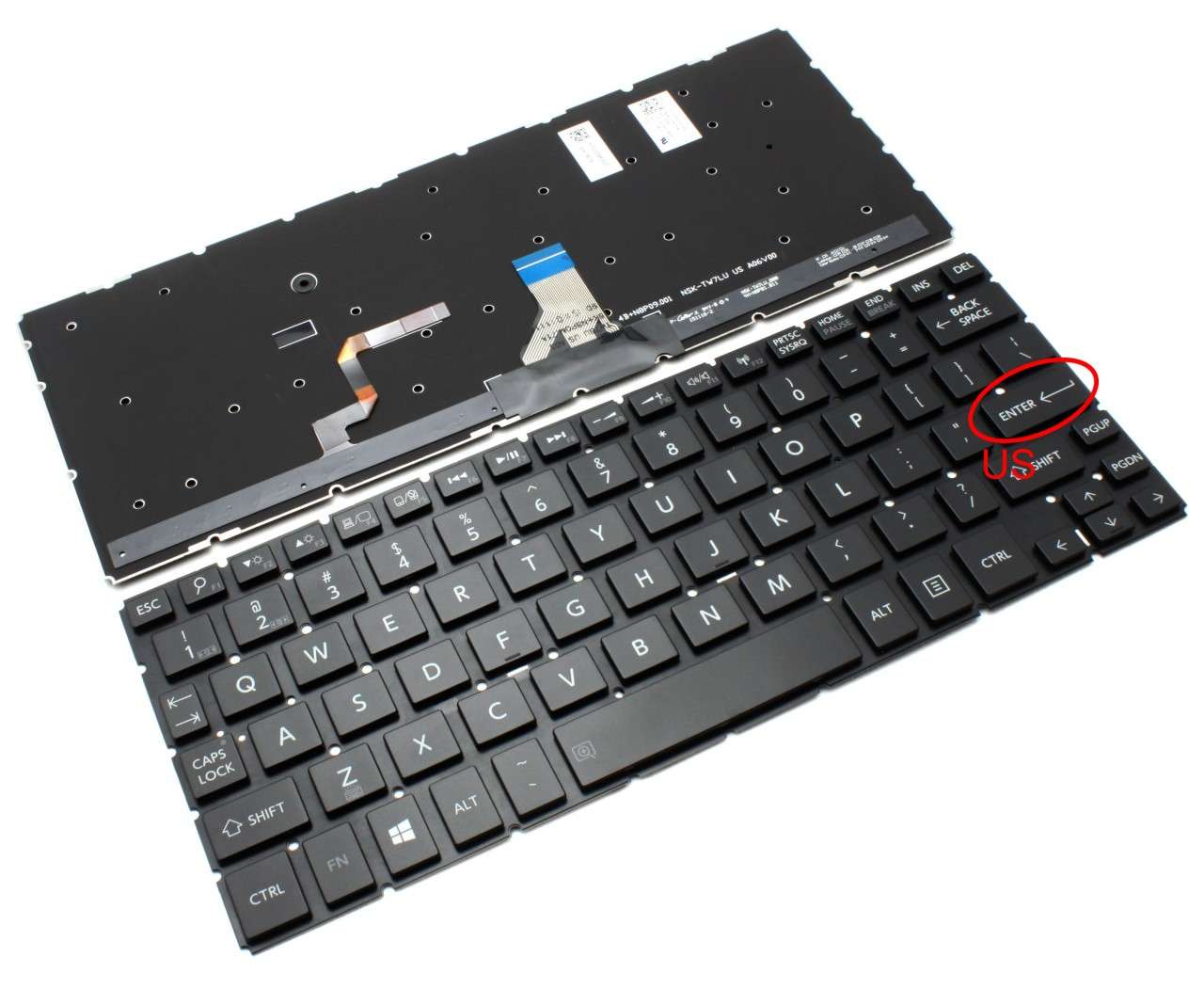 Tastatura Toshiba Satelite Radius 11 L10W-B-1200 iluminata layout US fara rama enter mic