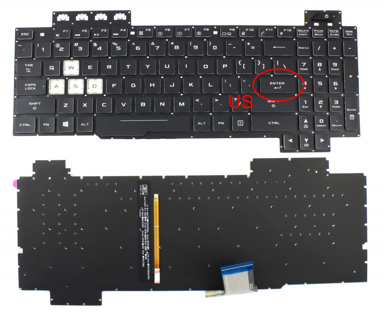 Tastatura Asus TUF Gaming FX705GE iluminata RGB layout US fara rama enter mic