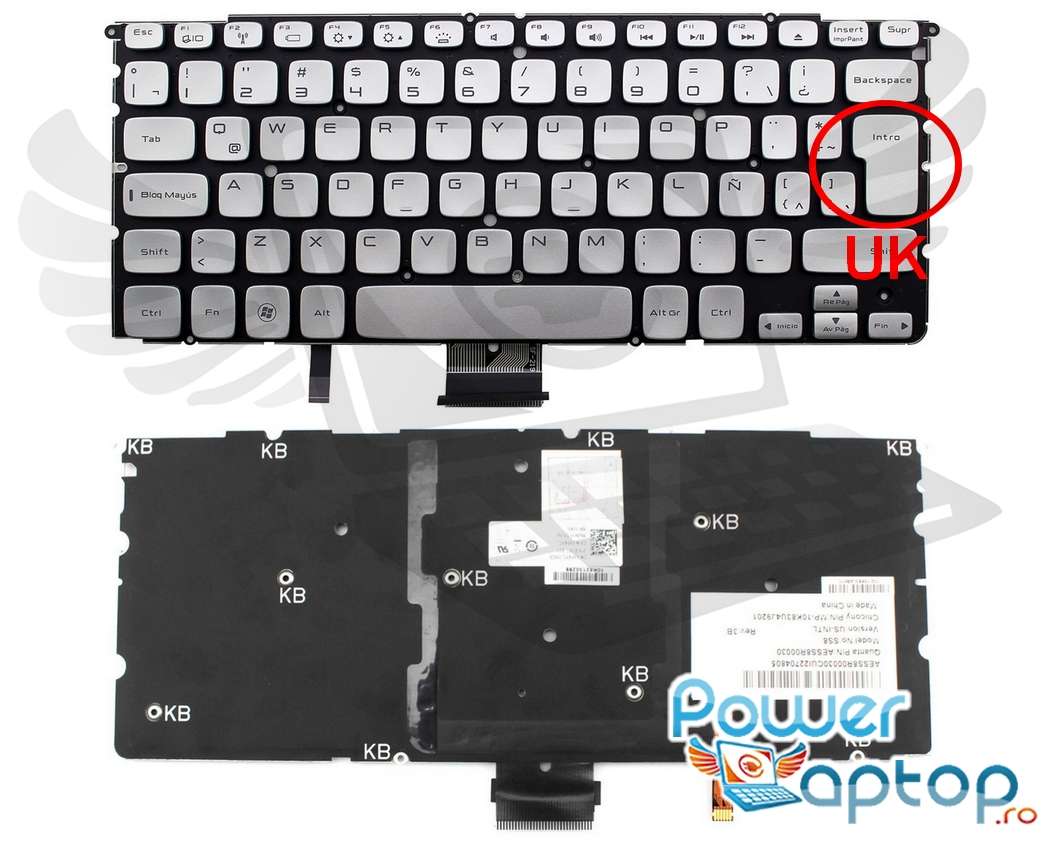 Tastatura Dell XPS L512Z layout UK fara rama enter mare iluminata backlit
