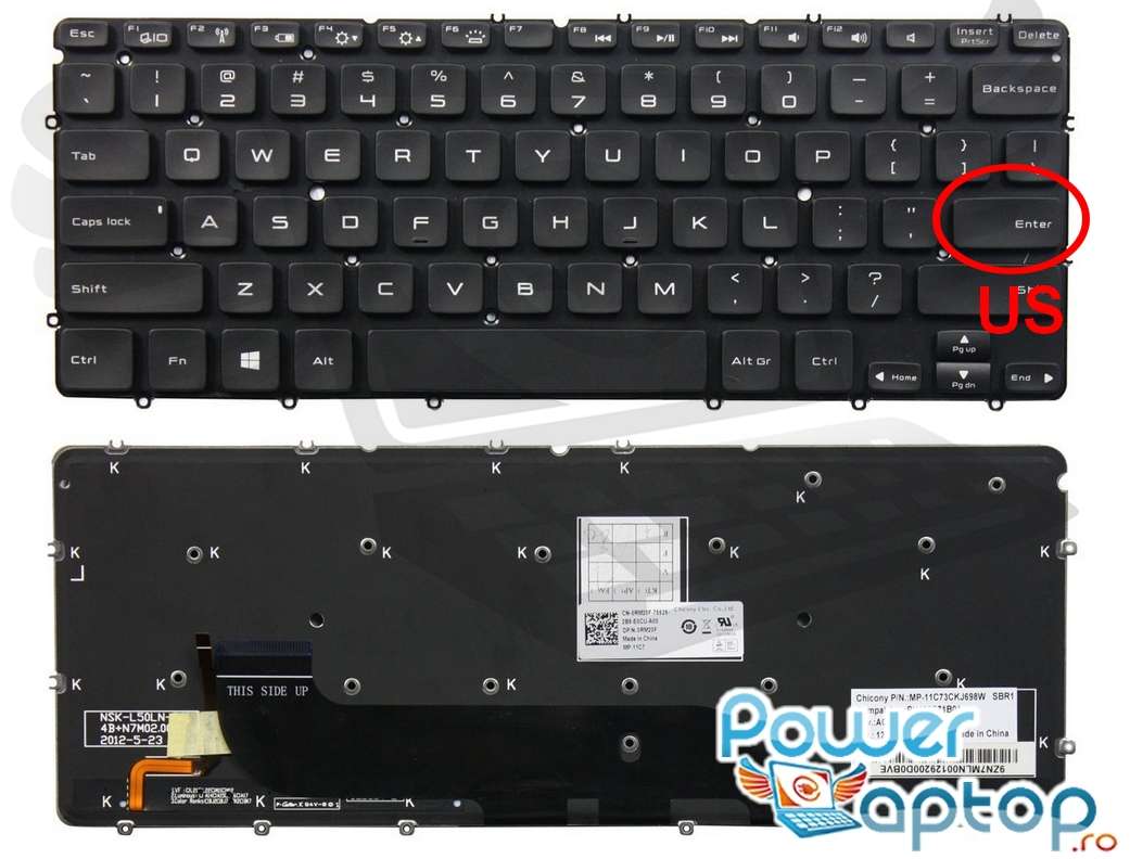 Tastatura Dell XPS 13 L322X layout US fara rama enter mic iluminata backlit