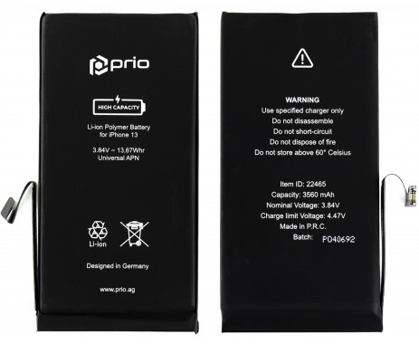 Baterie iPhone 13 High Capacity 3560mAh PRIO. Acumulator iPhone 13 Capacitate Extinsa 3560mAh Protech cu o autonomie mai mare decat acumulatorul original.